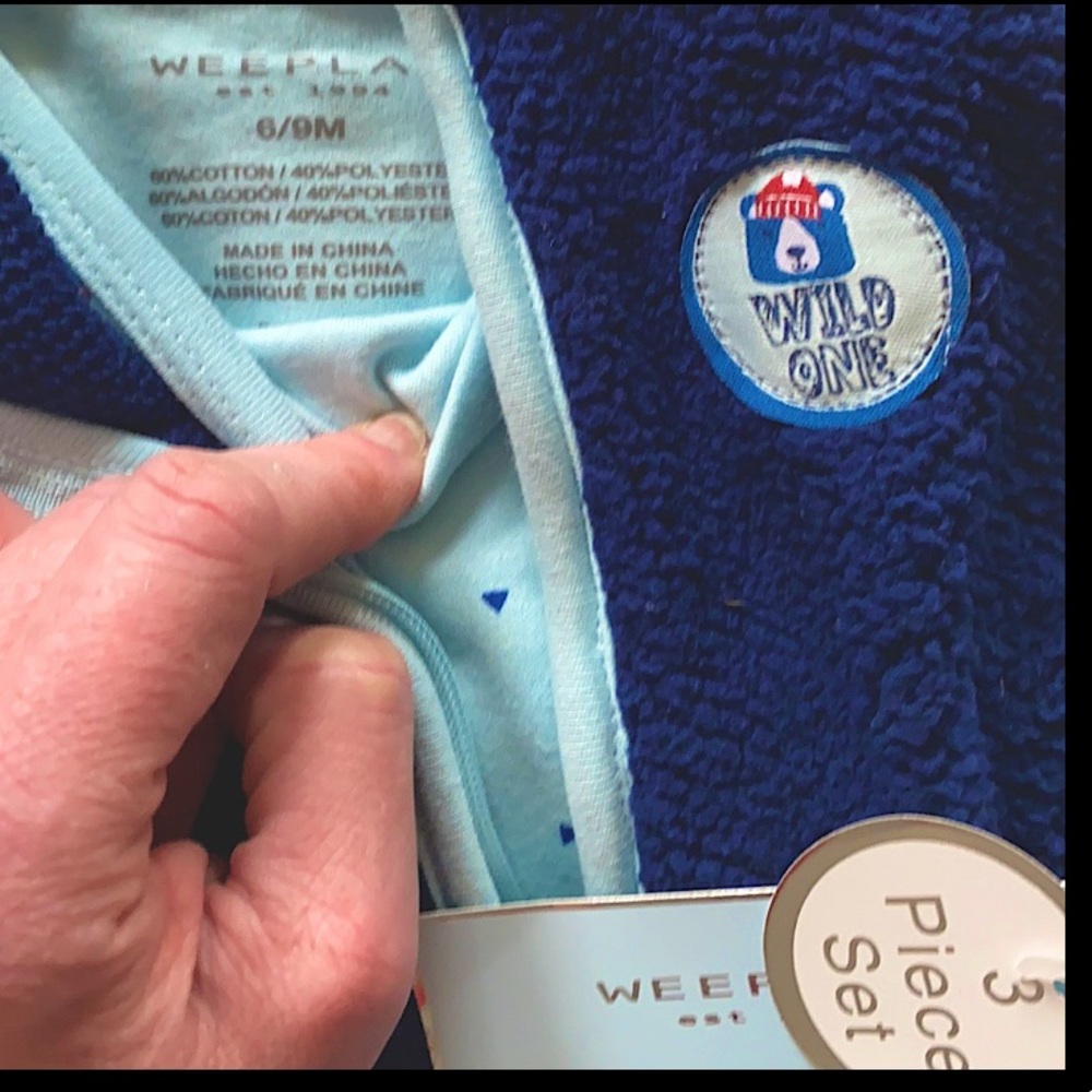 NWT TARGET WEEPLAY STRETCH BLUE FLEECE 3 PIECE OUTFIT SIZE 6 9 MONTHS COORD SET - Picture 2 of 7